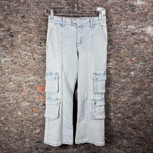 Forever 21 Cargo Denim Pants Kids Girls 11/12 Light Wash Utility Pockets New
